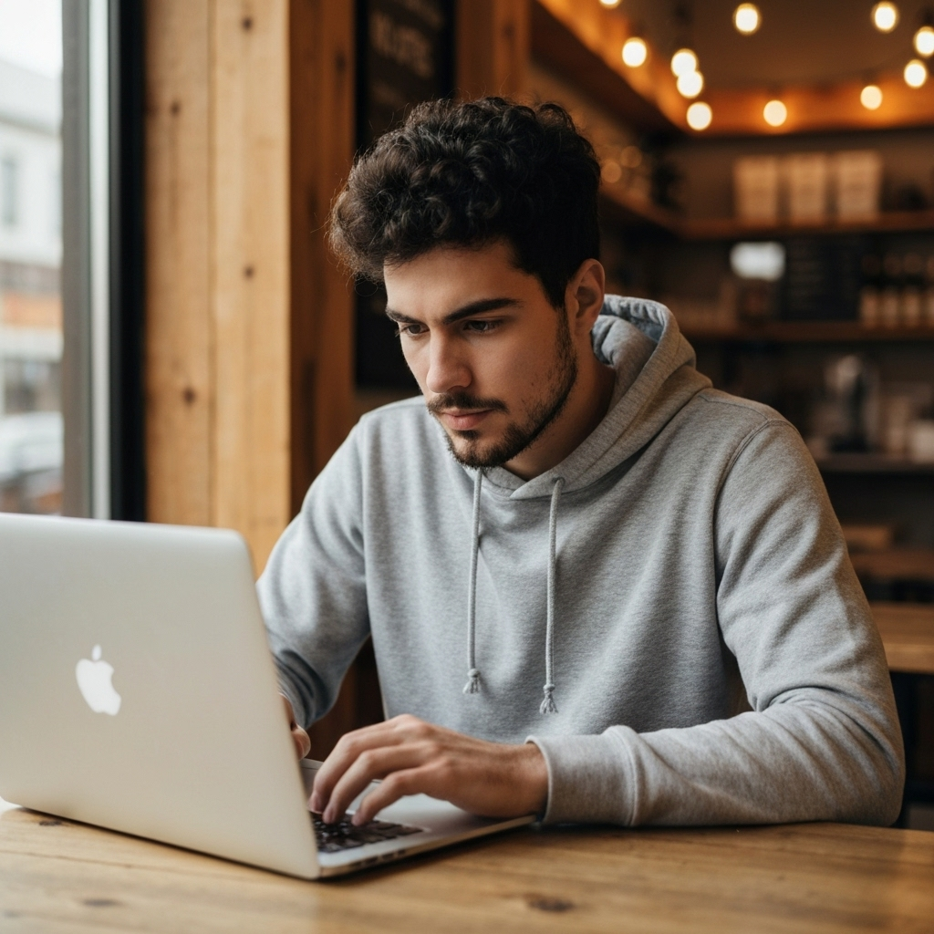 Young man working with laptop
